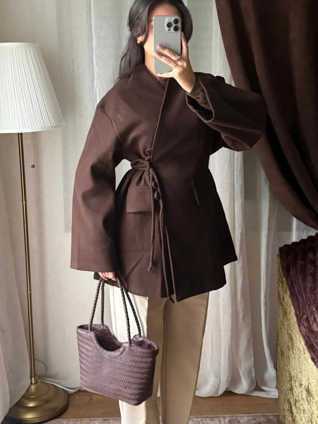 Veste Croisée Ceinturée – Chocolat